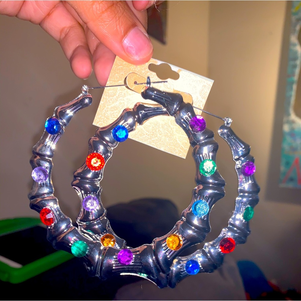 Mutli Color Gem Bamboo Earrings